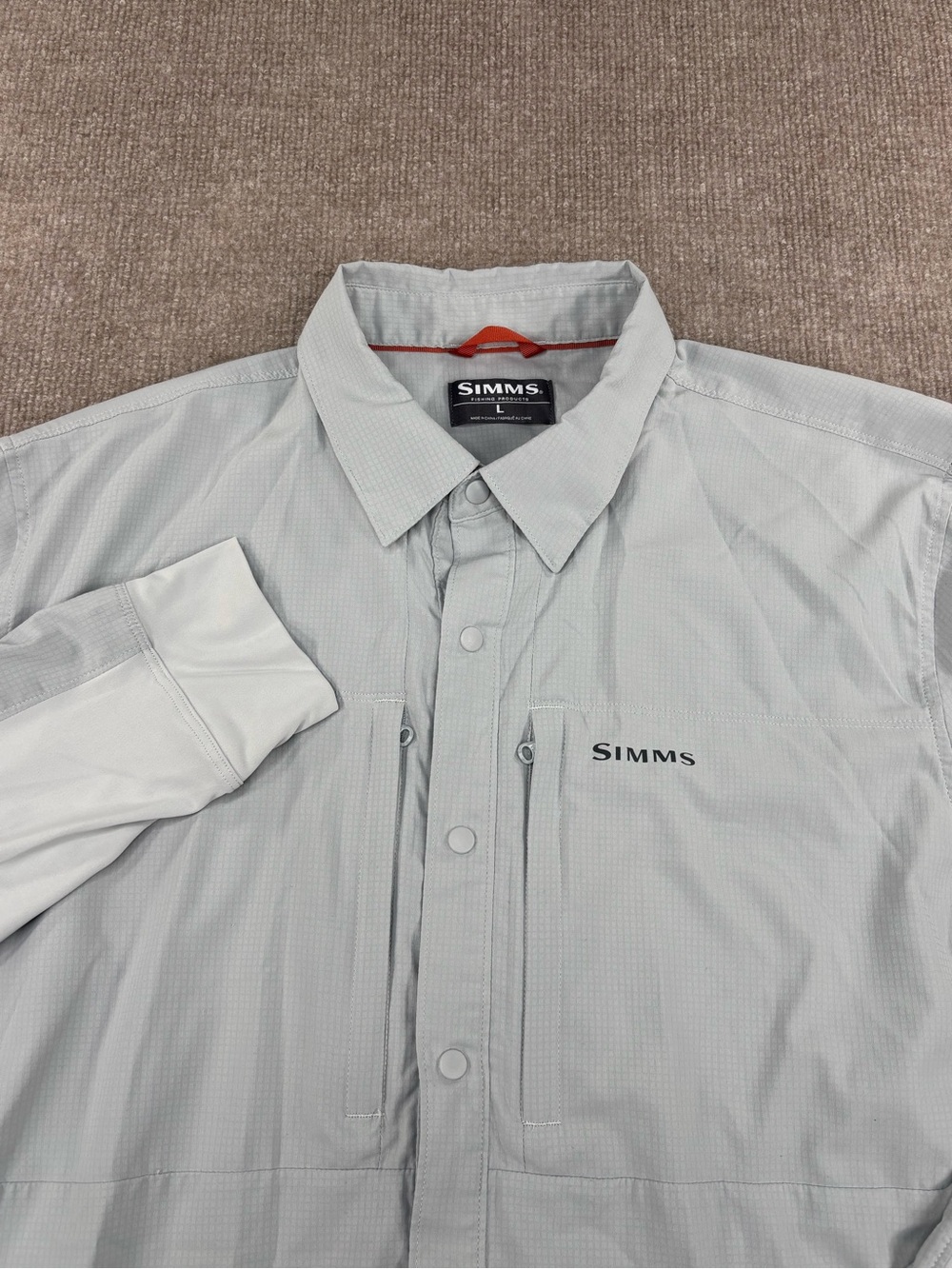 Simms Long Sleeve Roll Up Tab Fishing Large Shirt Gray Ripstop Vented Back